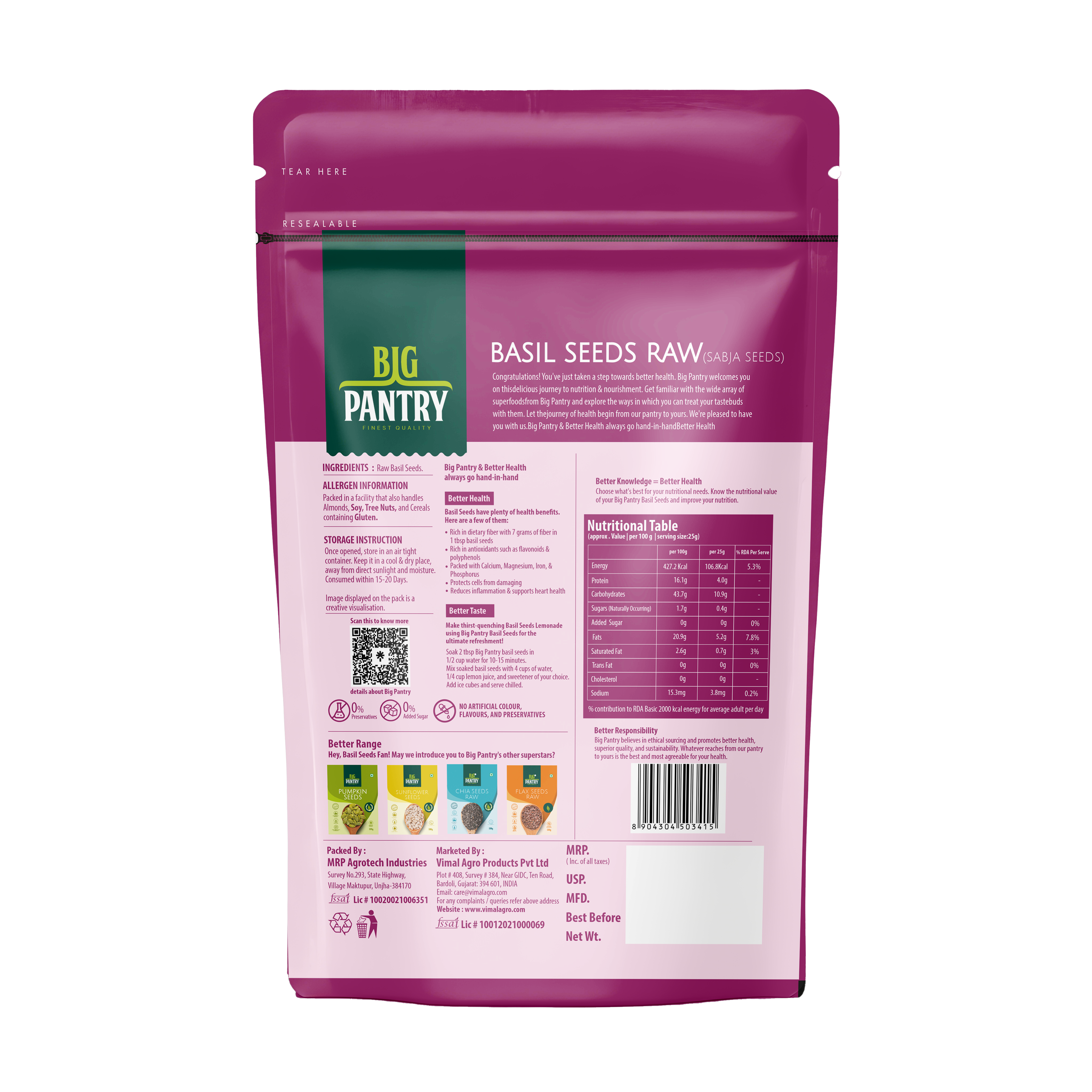 Healthy starter Pack - Chia, Basil, Flax Seeds 200g