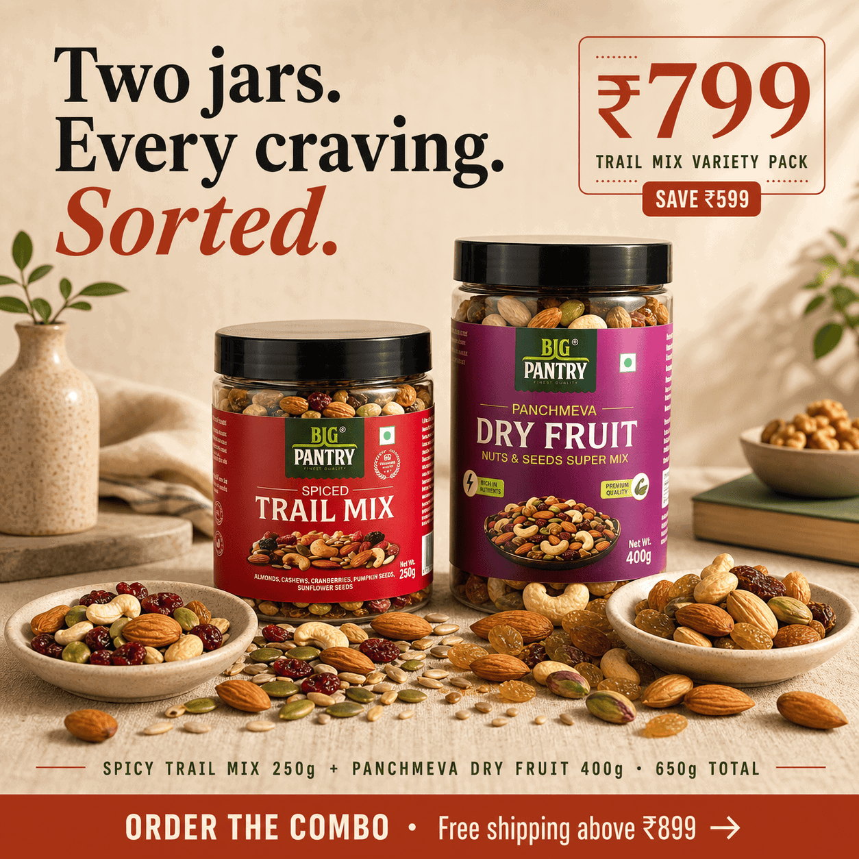 Trail Mix Variety Pack – Spicy & Superfood Mixes (650g)