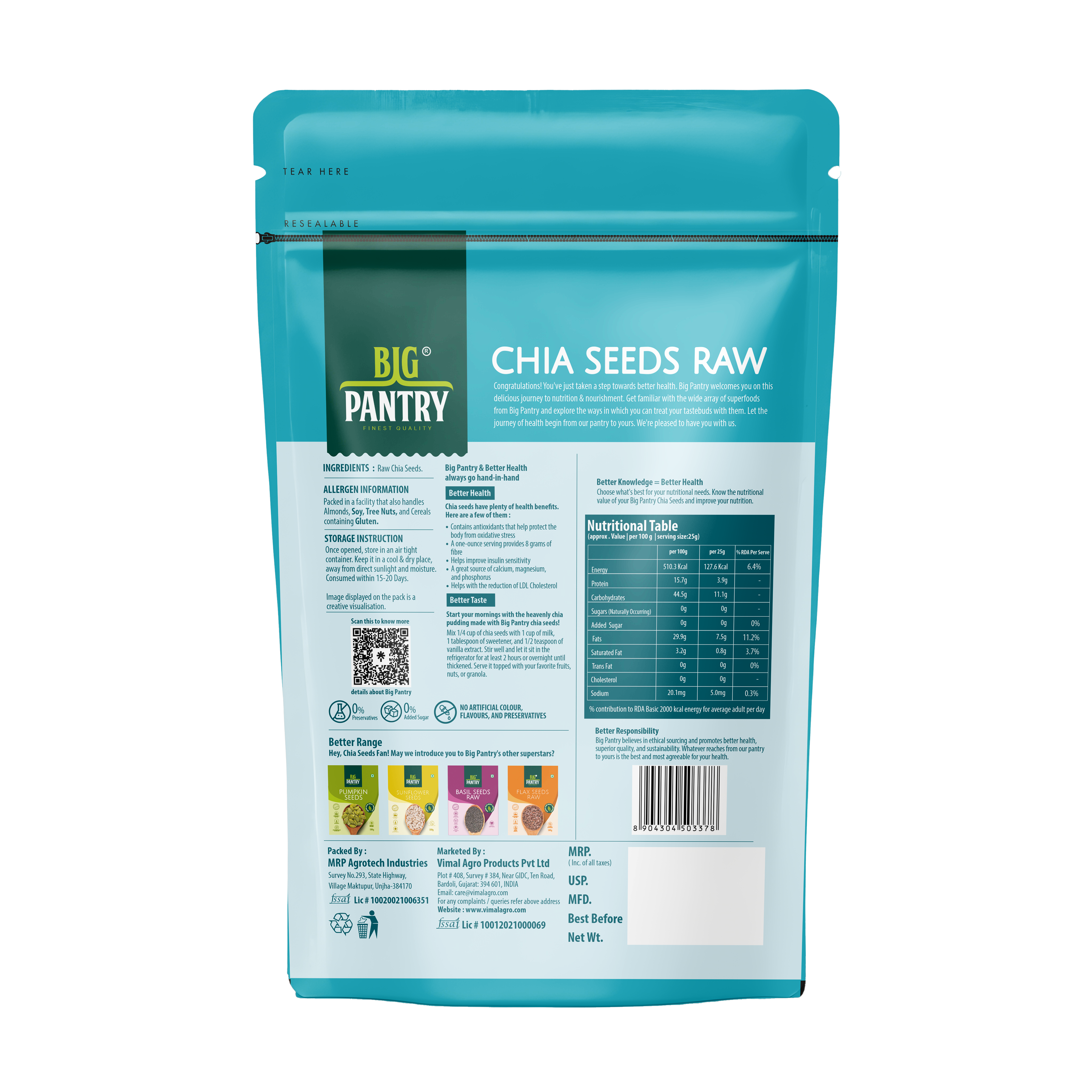 Healthy starter Pack - Chia, Basil, Flax Seeds 200g