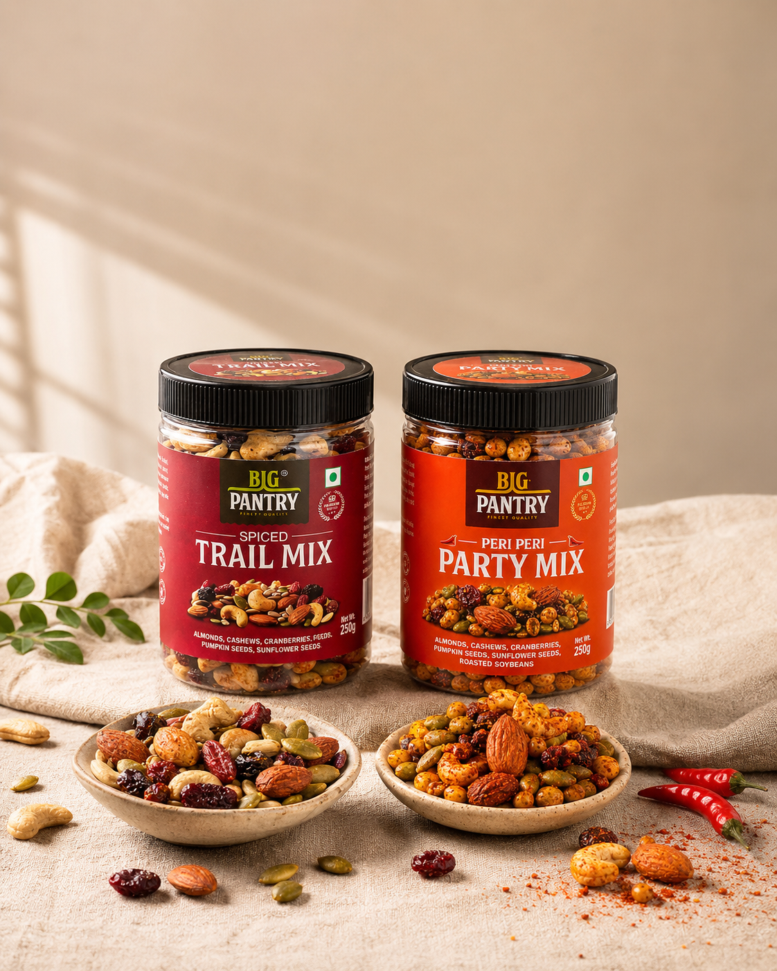 Peri Peri & Spiced Trail Mix Combo – Roasted Nuts, Seeds & Dry Fruits (2×250g)