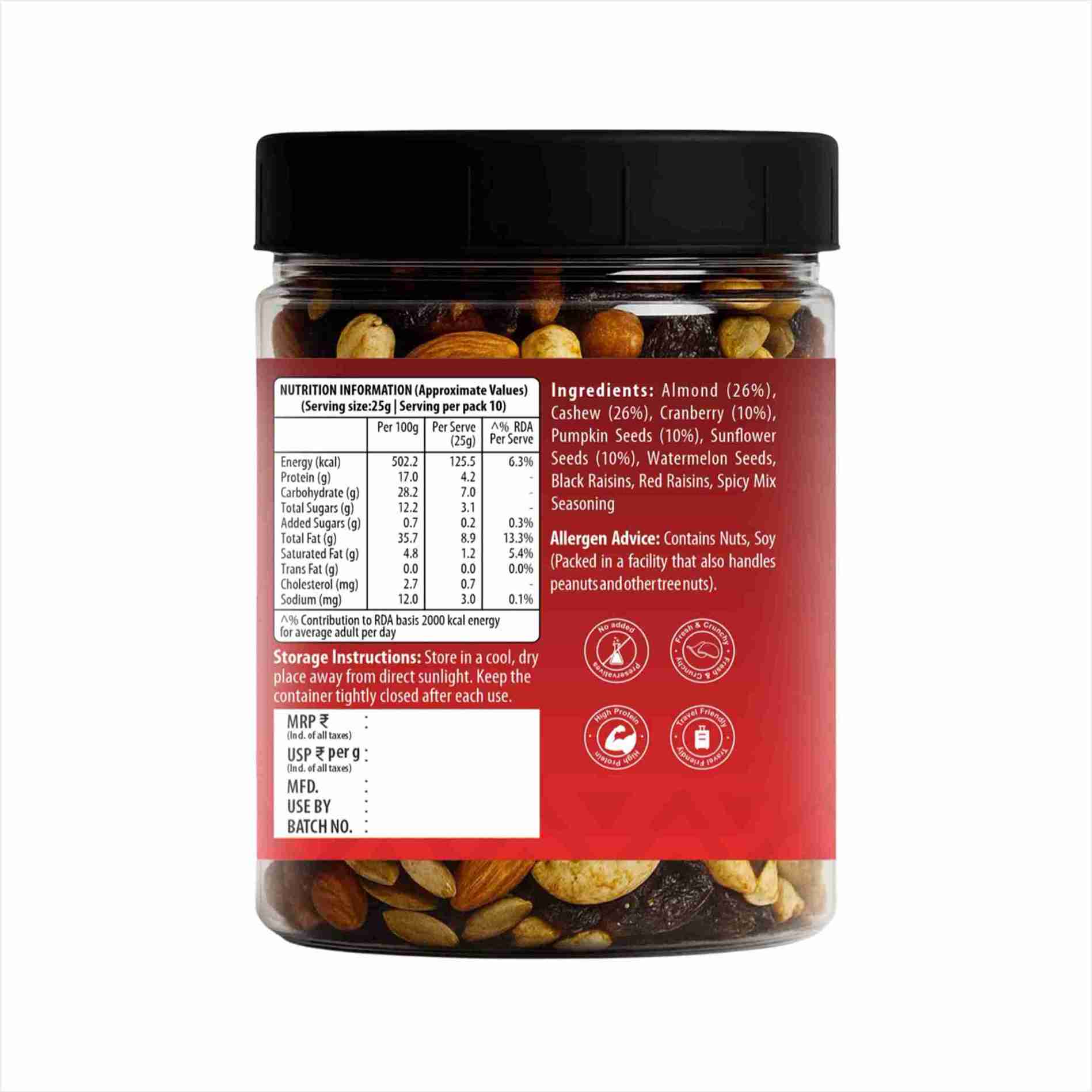Trail Mix – Roasted Nuts, Seeds & Dry Fruits (250g)
