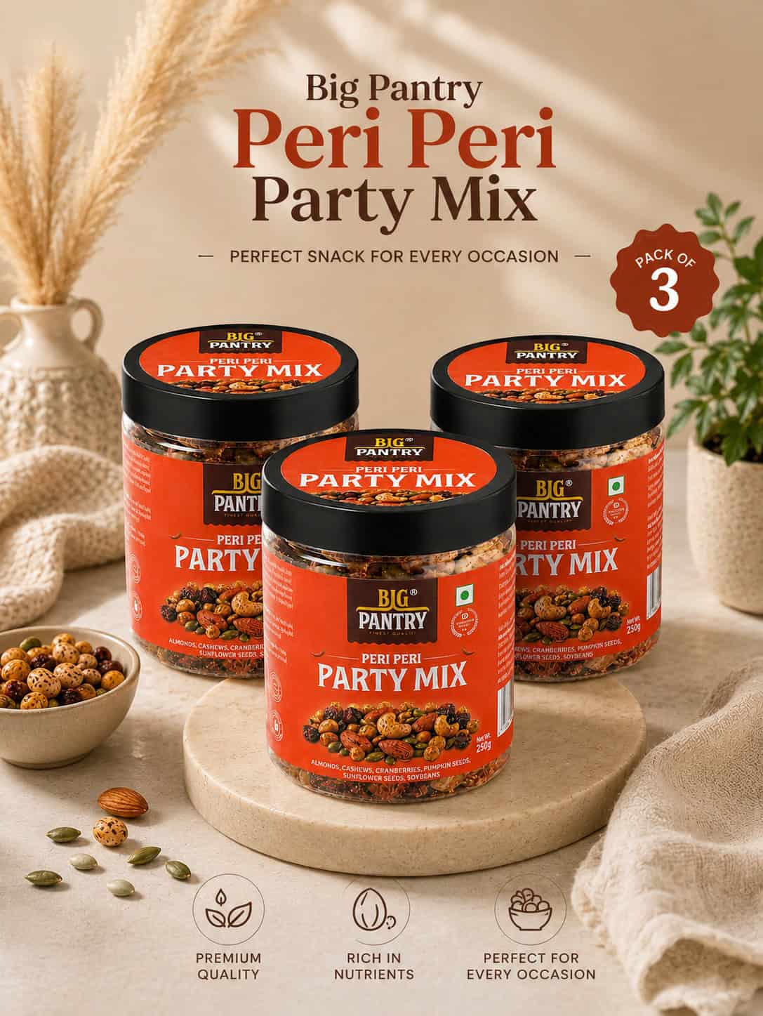 Peri Peri Party Mix – Roasted Nuts, Seeds & Dry Fruits (250g)