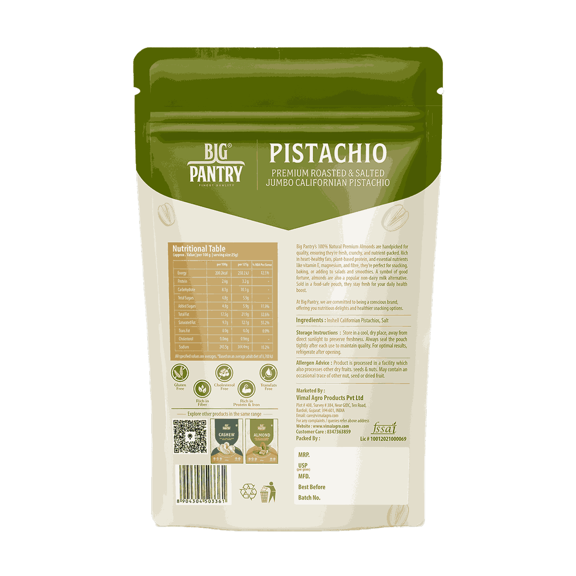Whole Unsalted Pistachios – 1kg Multipack (5×200g)