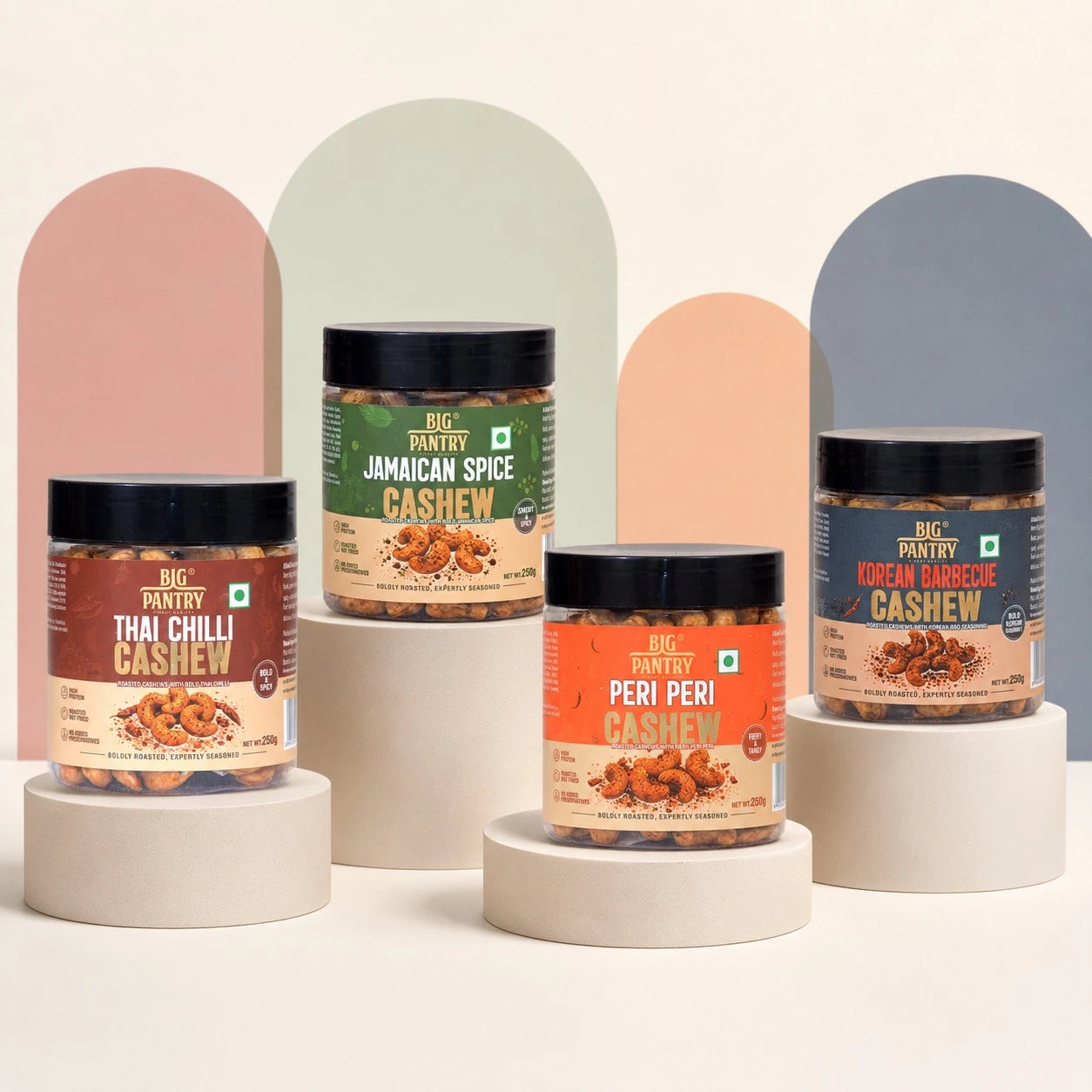 Big Pantry Flavoured Cashews 250g jar - roasted premium cashews in 4 bold flavours
