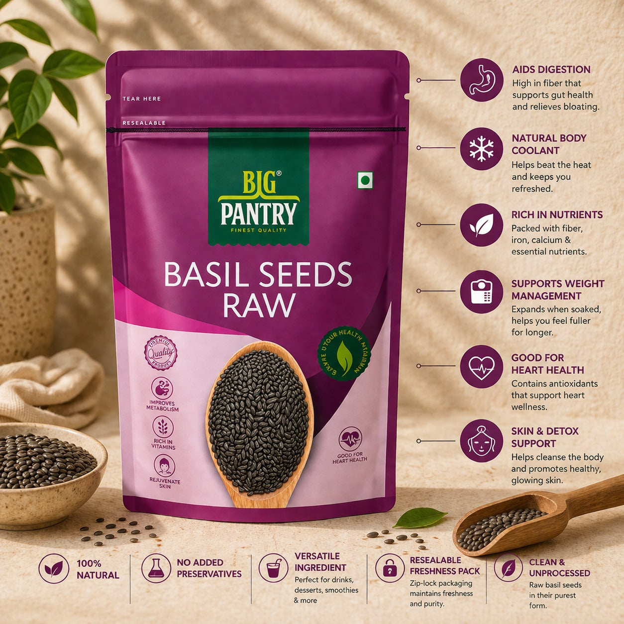 Raw Basil Seeds (Sabja) – Cooling, Fibre & Weight Loss