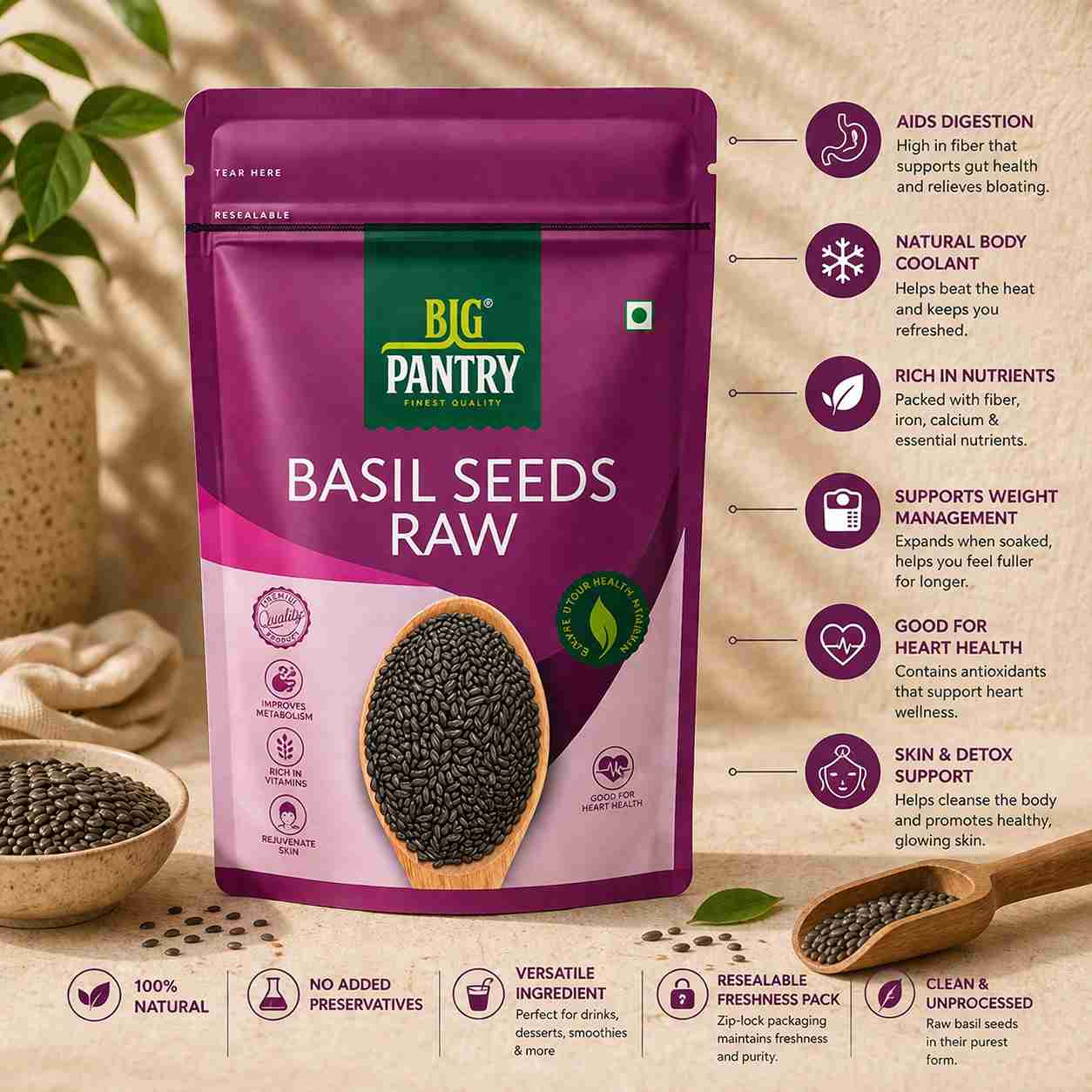 Raw Basil Seeds (Sabja) – Cooling, Fibre & Weight Loss