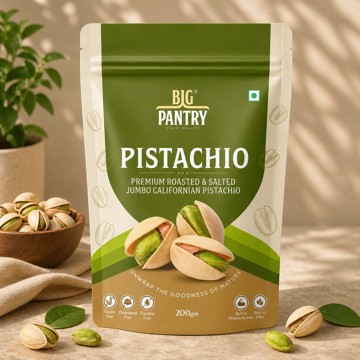 Premium Pistachios – Whole Unsalted Pista (200g Pouch)