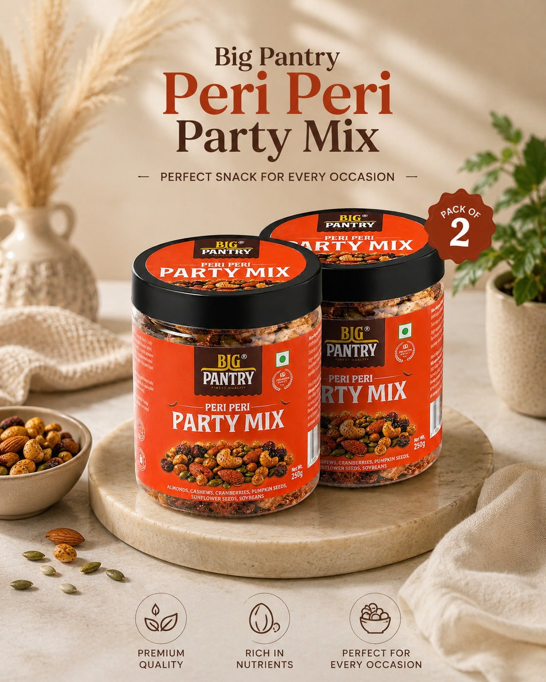 Peri Peri Party Mix – Roasted Nuts, Seeds & Dry Fruits (250g)