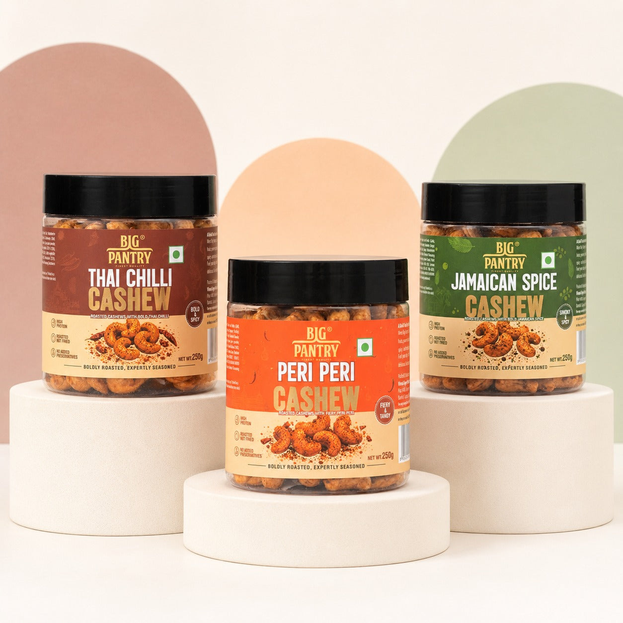 Big Pantry Flavoured Cashews Trio — three 250g jars