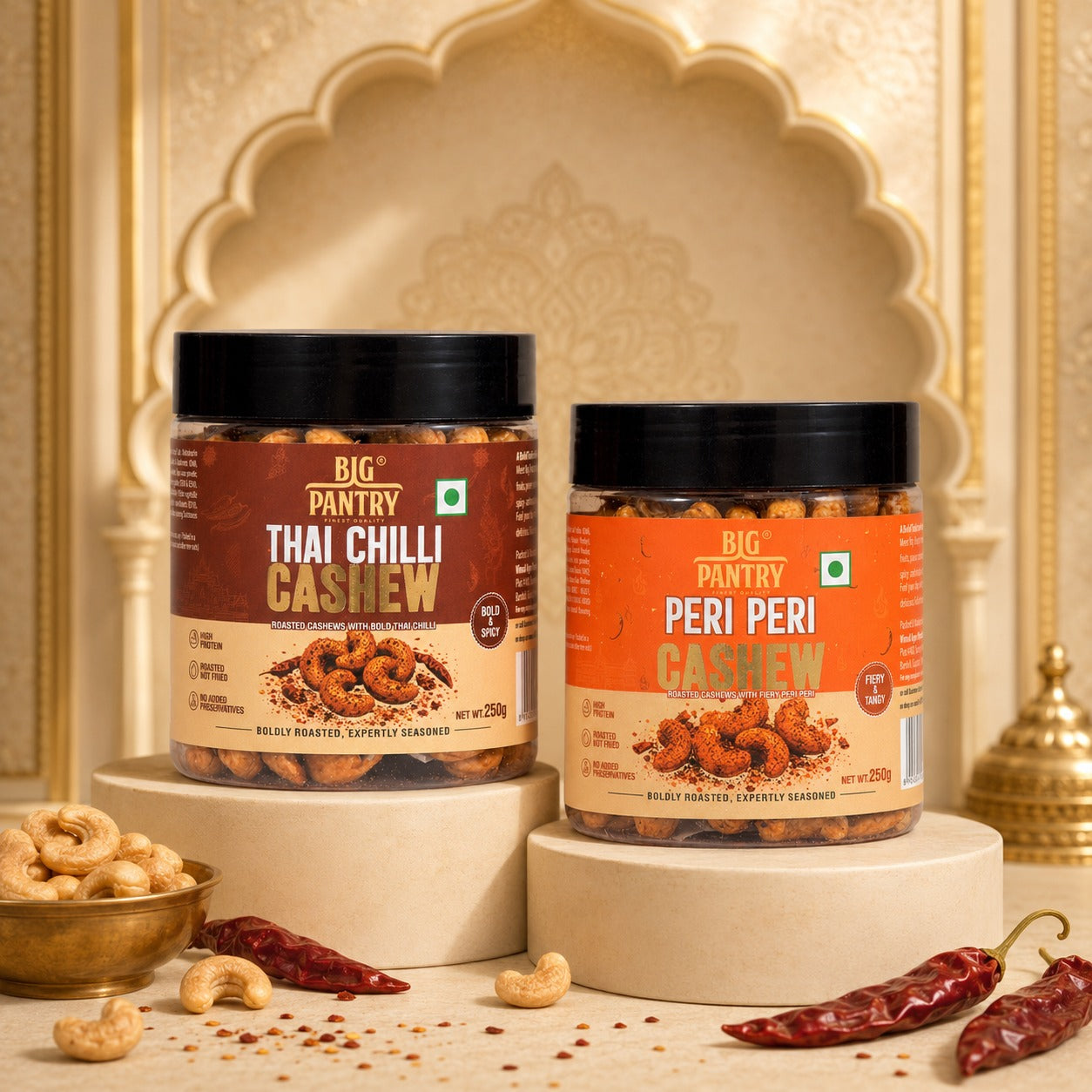 Flavoured Cashews Duo – Pick Any 2 Flavours (2 × 250g Jars)