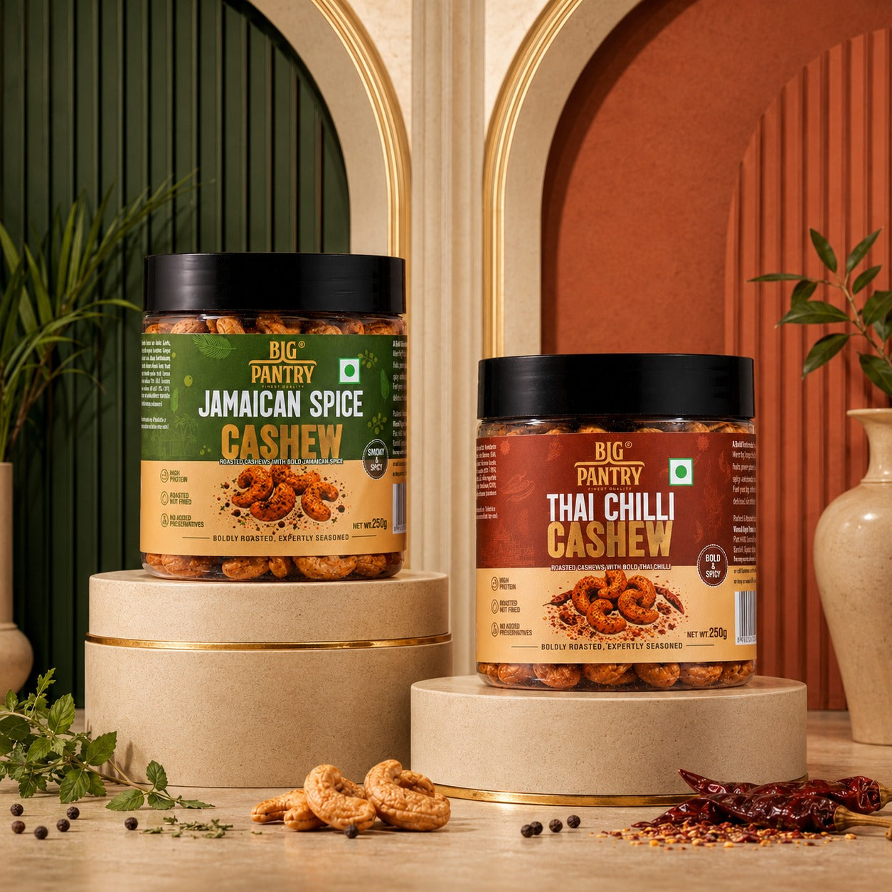 Flavoured Cashews Duo – Pick Any 2 Flavours (2 × 250g Jars)