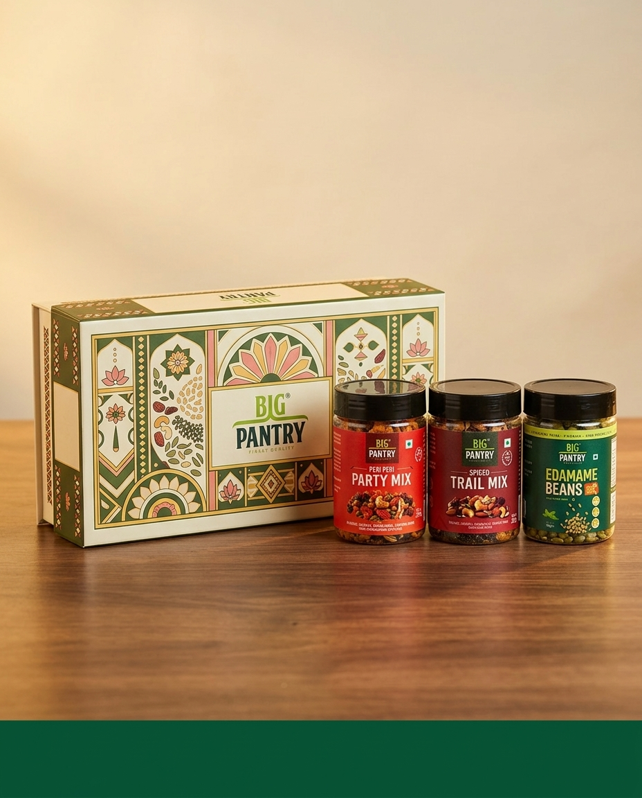 Signature Box with Spiced Trail Mix, Peri Peri Party Mix and Roasted Edamame jars