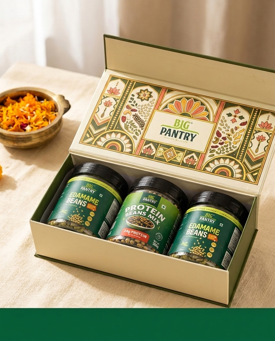 Big Pantry Protein Gift Box - Roasted Edamame and Protein Beans Mix jars in keepsake box